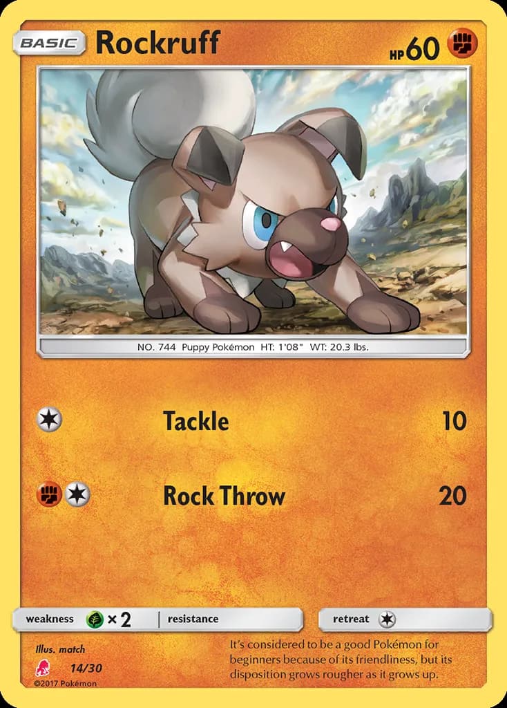 Rockruff, SM trainer Kit (Lycanroc) 14/30, English card reference; edition and finish may differ