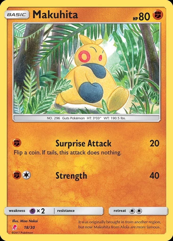 Makuhita, SM trainer Kit (Lycanroc) 18/30, English card reference; edition and finish may differ