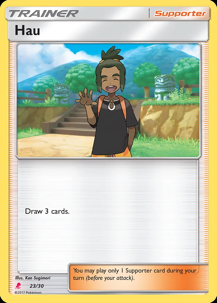 Hau, SM trainer Kit (Lycanroc) 23/30, English card reference; edition and finish may differ
