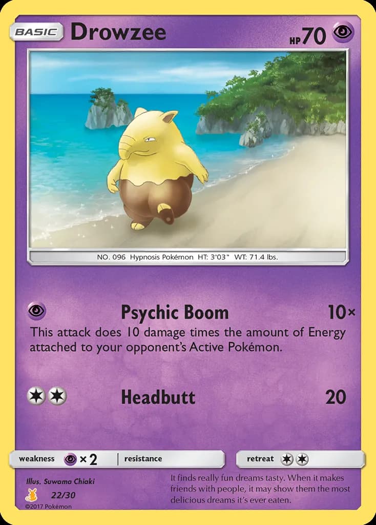 Drowzee, SM trainer Kit (Alolan Raichu) 22/30, English card reference; edition and finish may differ