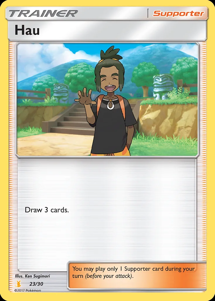 Hau, SM trainer Kit (Alolan Raichu) 23/30, English card reference; edition and finish may differ