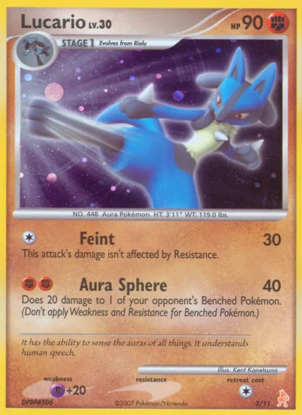 Lucario, DP trainer Kit (Lucario) 3/11, English card reference; edition and finish may differ