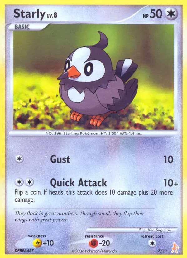Starly, DP trainer Kit (Lucario) 7/11, English card reference; edition and finish may differ