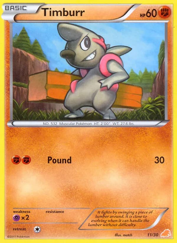 Timburr, BW trainer Kit (Excadrill) 11/30, English card reference; edition and finish may differ