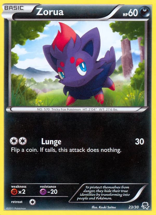 Zorua, BW trainer Kit (Zoroark) 23/30, English card reference; edition and finish may differ