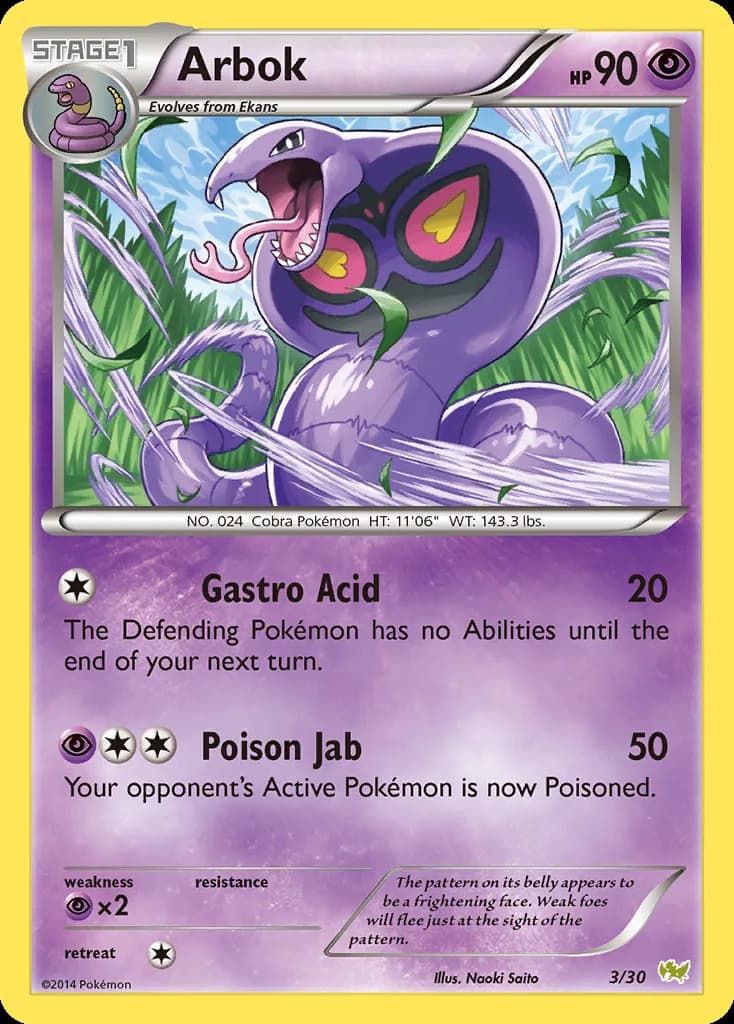 Arbok, XY trainer Kit (Noivern) 3/30, English card reference; edition and finish may differ