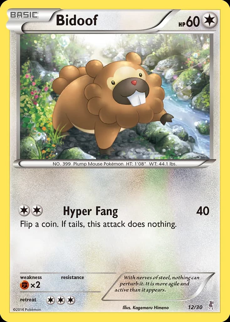 Bidoof, XY trainer Kit (Bisharp) 12/30, English card reference; edition and finish may differ