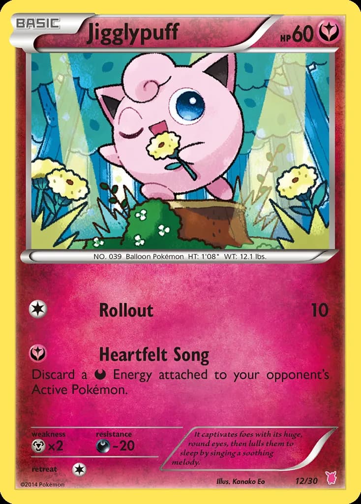 Jigglypuff, XY trainer Kit (Wigglytuff) 12/30, English card reference; edition and finish may differ