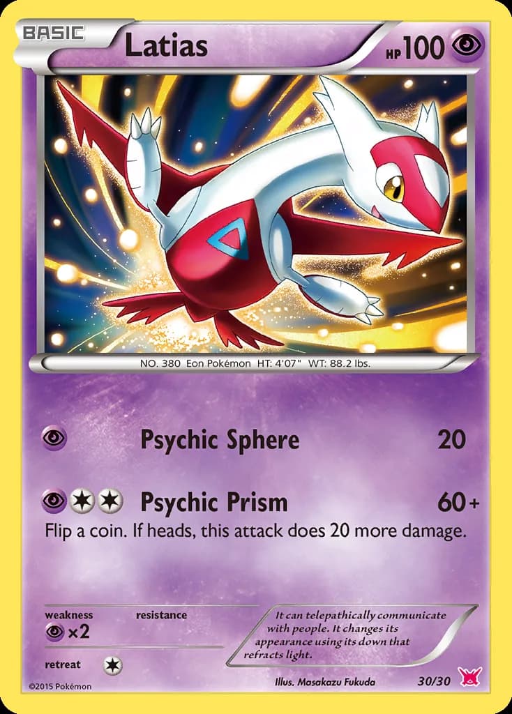 Latias, XY trainer Kit (Latias) 30/30, English card reference; edition and finish may differ