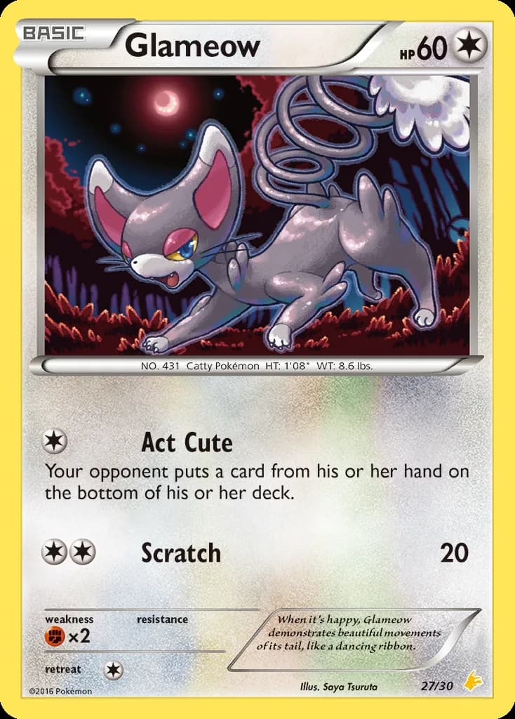 Glameow, XY trainer Kit (Pikachu Libre) 27/30, English card reference; edition and finish may differ
