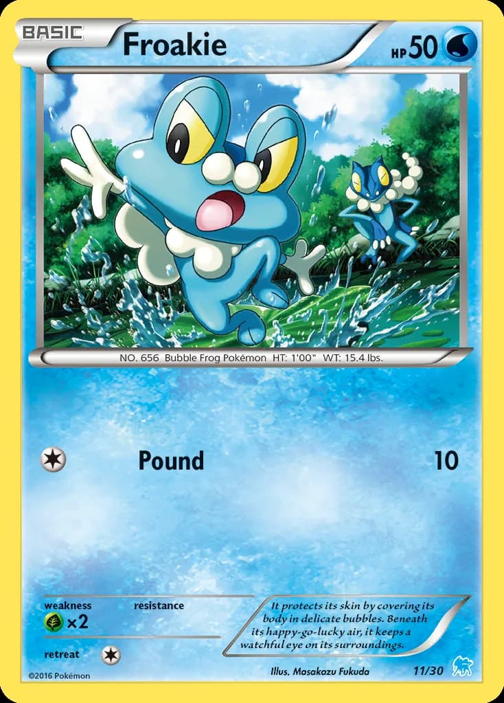 Froakie, XY trainer Kit (Suicune) 11/30, English card reference; edition and finish may differ