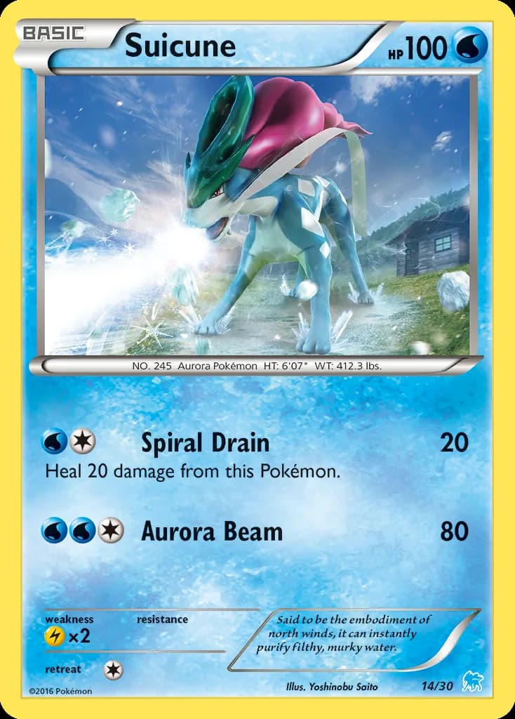 Suicune, XY trainer Kit (Suicune) 14/30, English card reference; edition and finish may differ