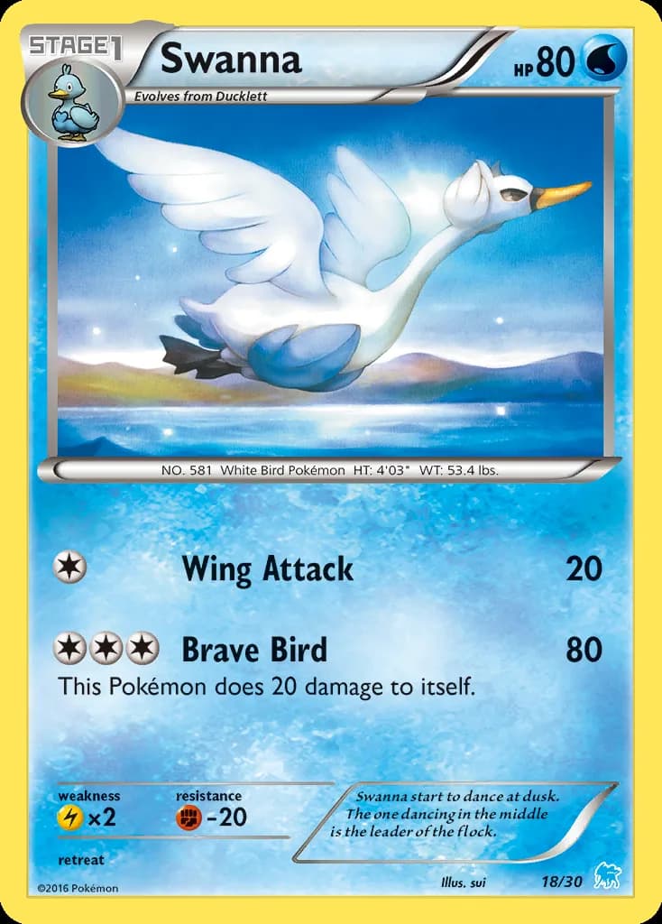 Swanna, XY trainer Kit (Suicune) 18/30, English card reference; edition and finish may differ