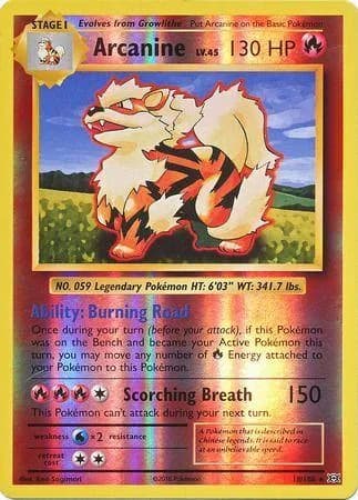 Arcanine reverse holo card front, Evolutions 18/108
