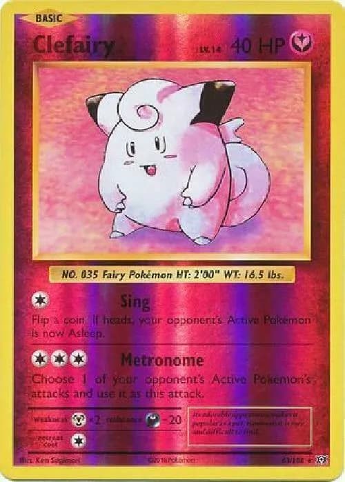 Clefairy reverse holo card front, Evolutions 63/108