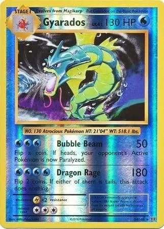 Gyarados reverse holo card front, Evolutions 34/108