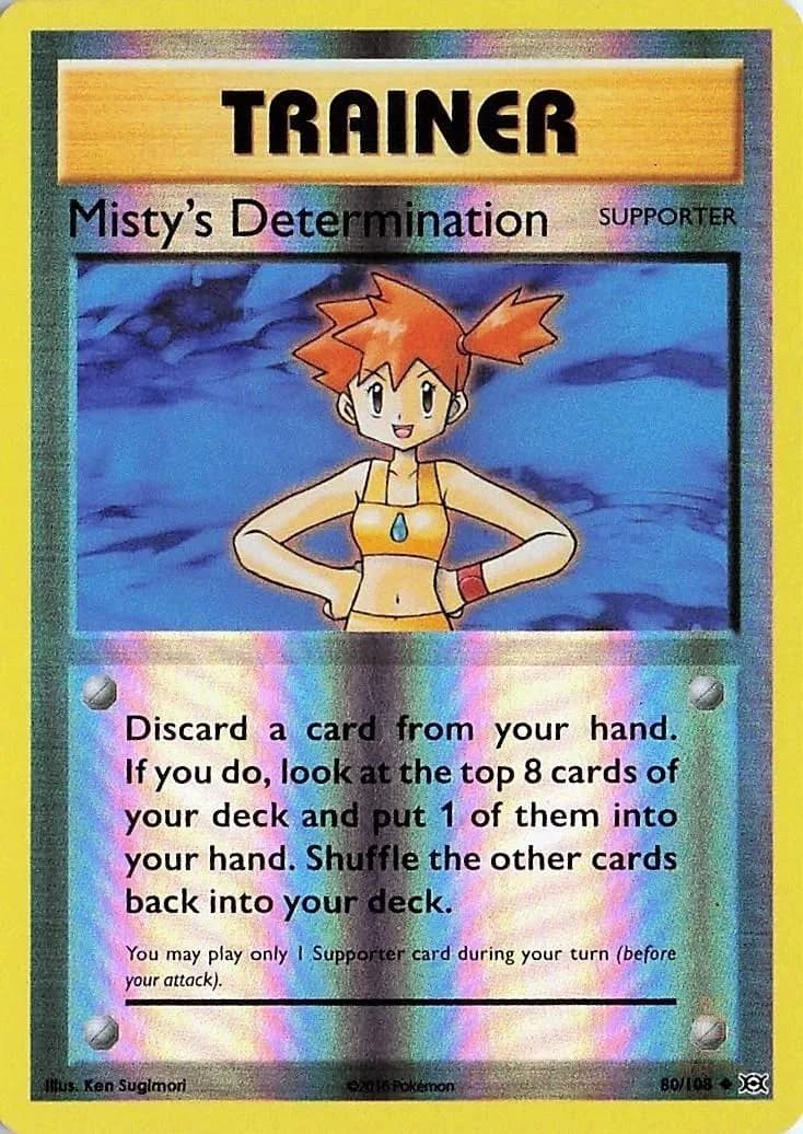 Misty's Determination reverse holo card front, Evolutions 80/108