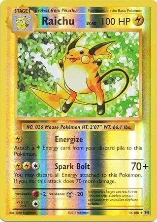 Raichu reverse holo card front, Evolutions 36/108