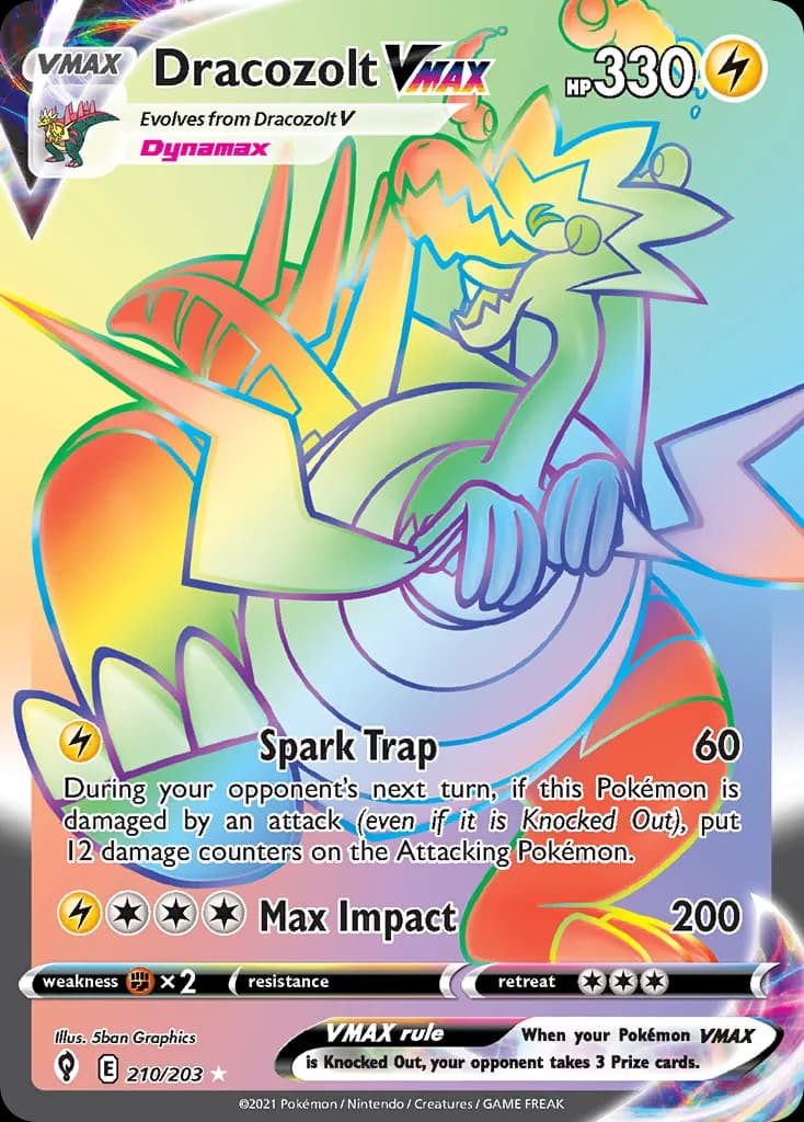 Evolving Skies Dracozolt VMAX card front, 210/203