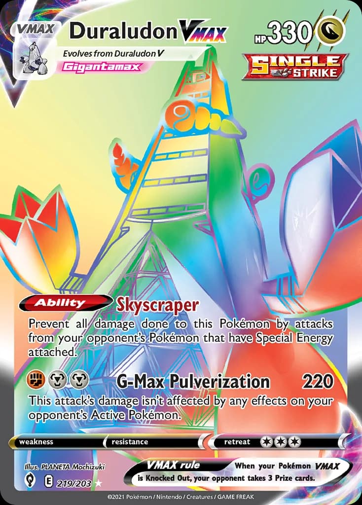 Evolving Skies Duraludon VMAX card front, 219/203