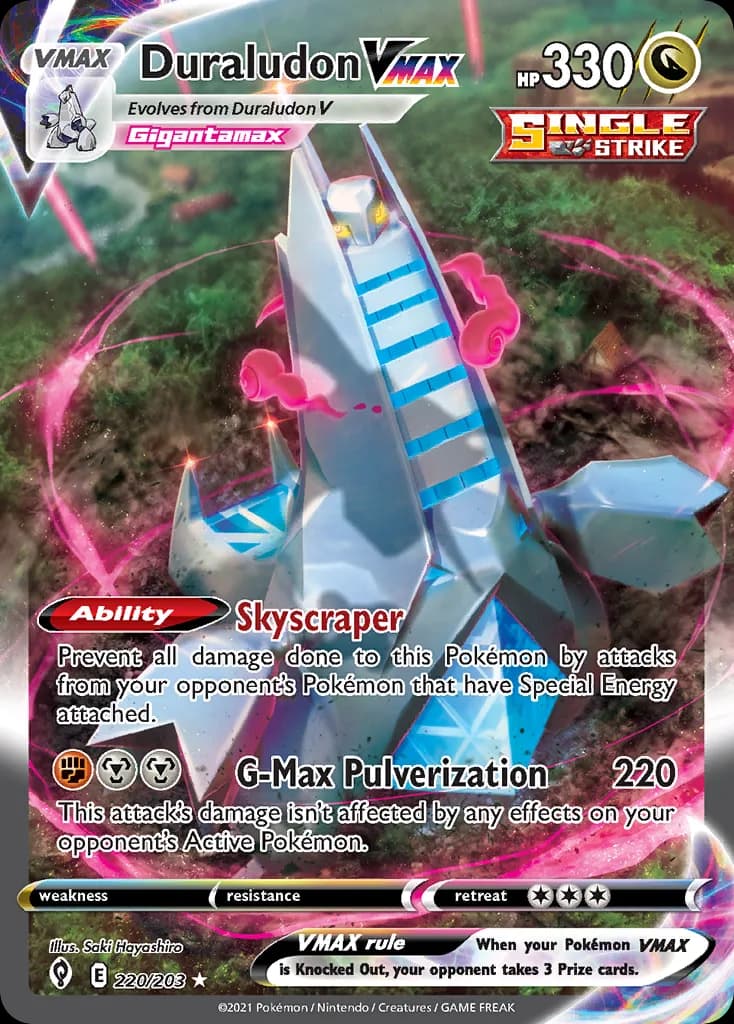 Evolving Skies Duraludon VMAX card front, 220/203