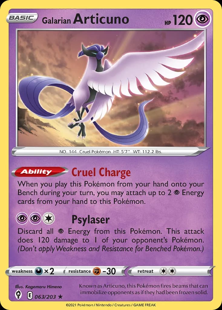 Galarian Articuno card front, Evolving Skies 63/203