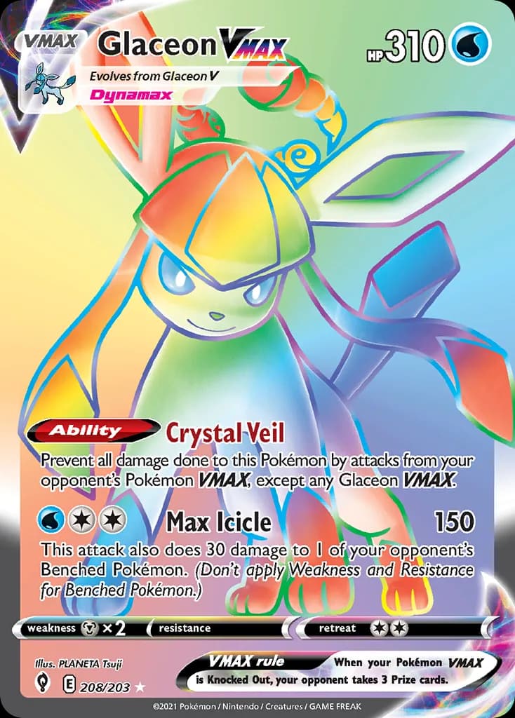 Glaceon VMAX card front, Evolving Skies 208/203