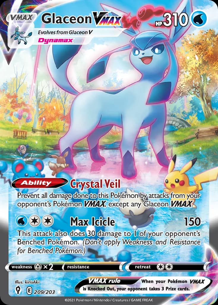Glaceon VMAX card front, Evolving Skies 209/203