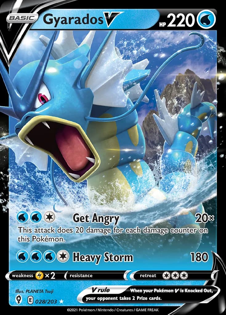 Gyarados V card front, Evolving Skies 28/203