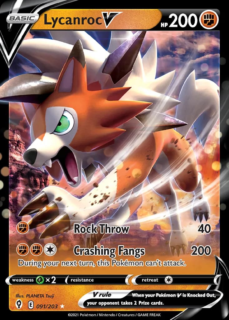 Lycanroc V card front, Evolving Skies 91/203