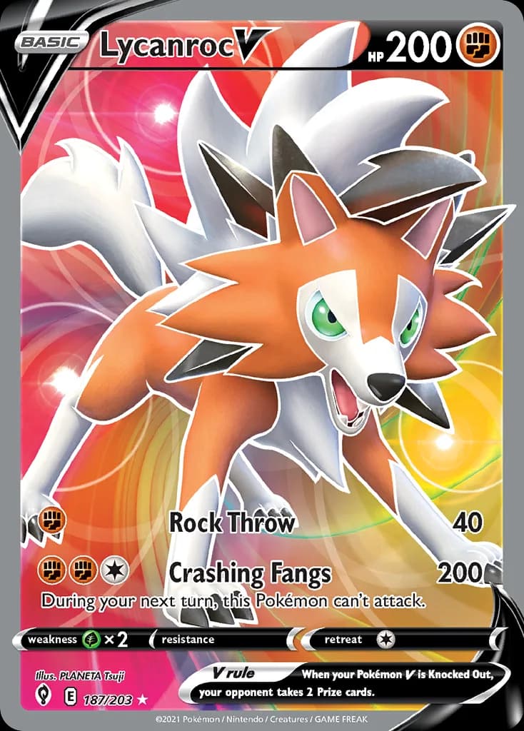 Lycanroc V card front, Evolving Skies 187/203