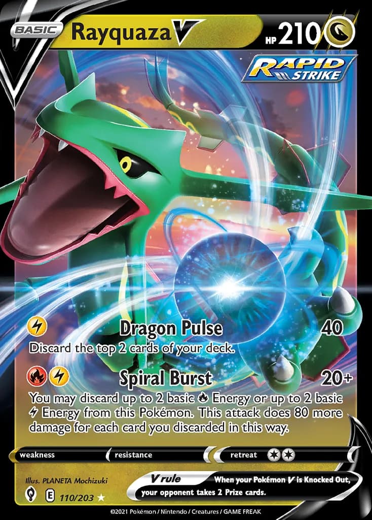 Evolving Skies Rayquaza V card front, 110/203