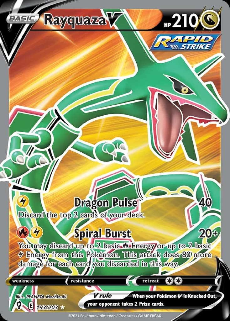 Evolving Skies Rayquaza V card front, 193/203