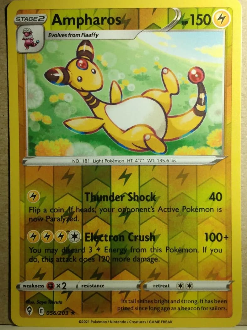 Ampharos reverse holo card front, Evolving Skies 56/203