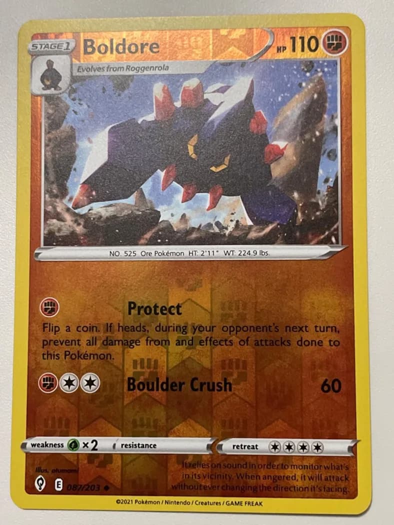 Boldore reverse holo card front, Evolving Skies 87/203
