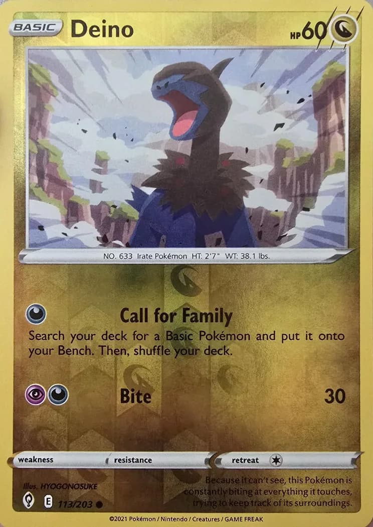 Deino reverse holo card front, Evolving Skies 113/203