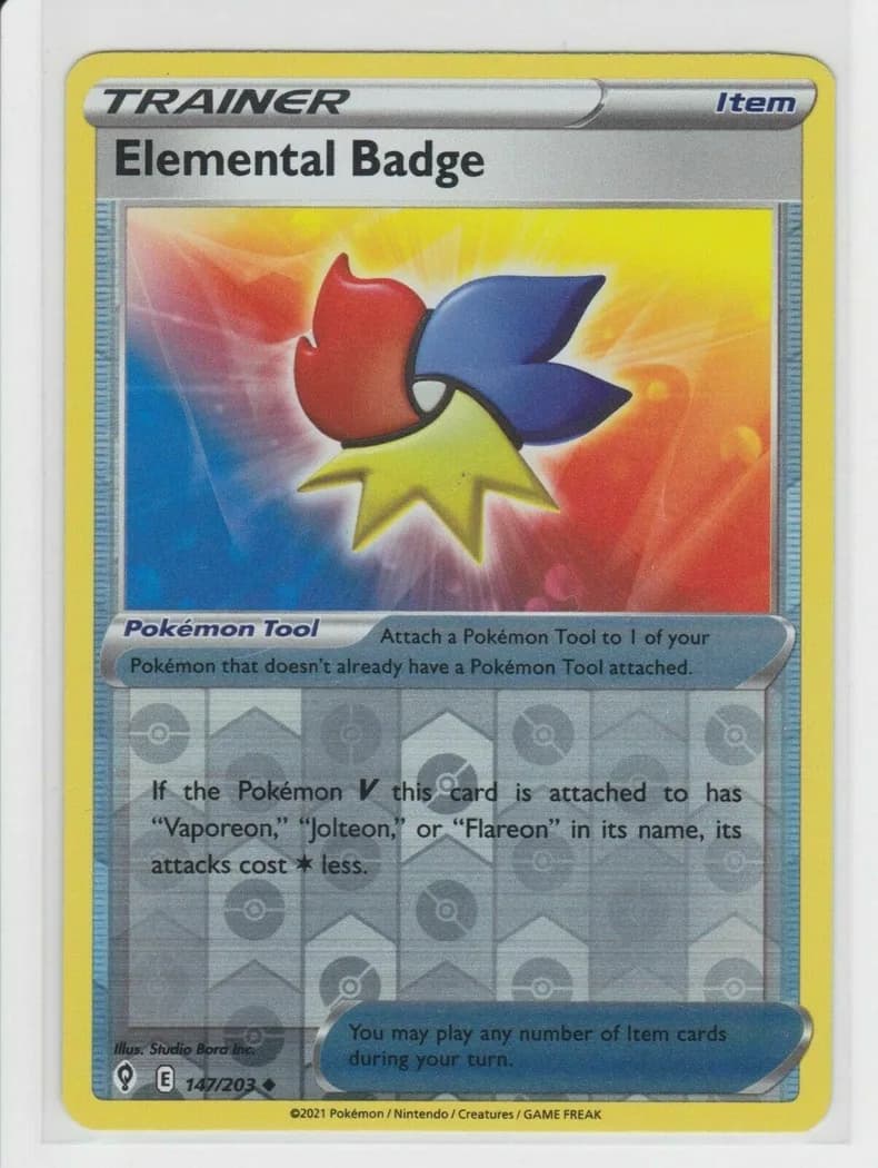 Elemental Badge reverse holo card front, Evolving Skies 147/203