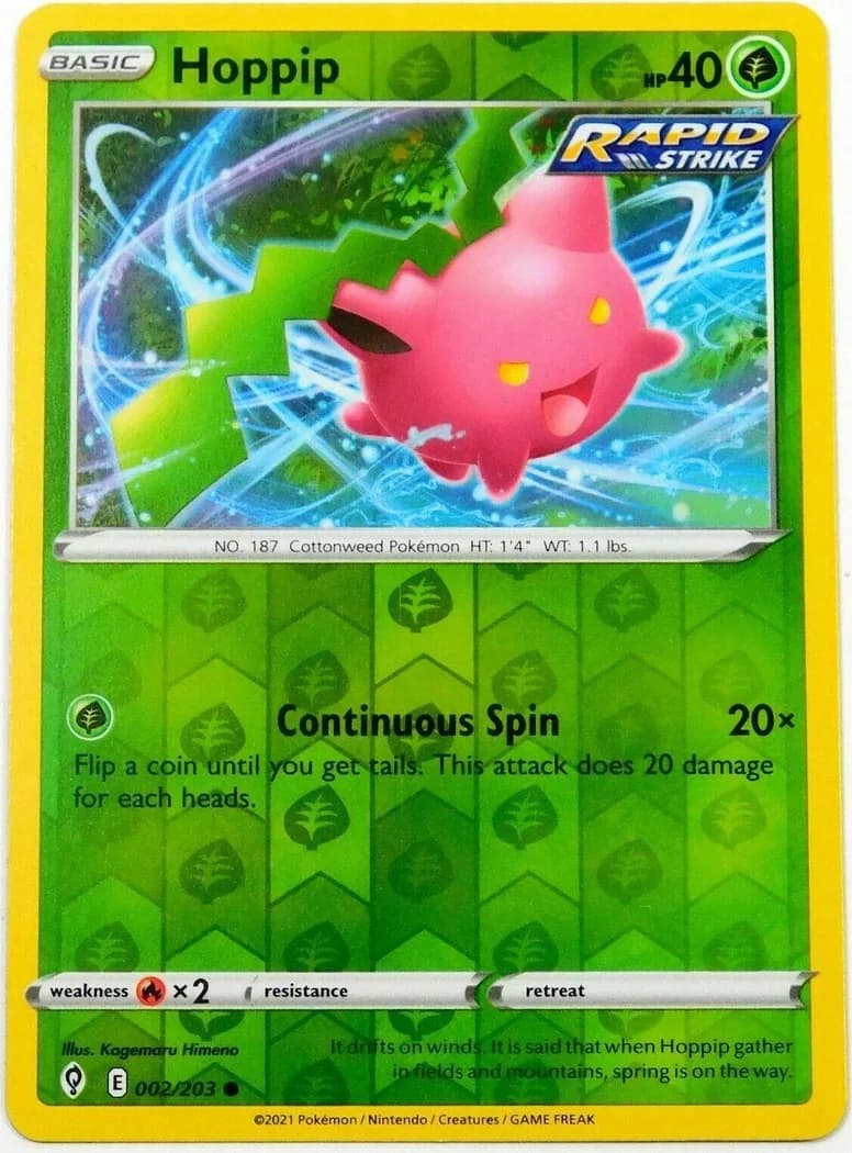 Hoppip reverse holo card front, Evolving Skies 2/203