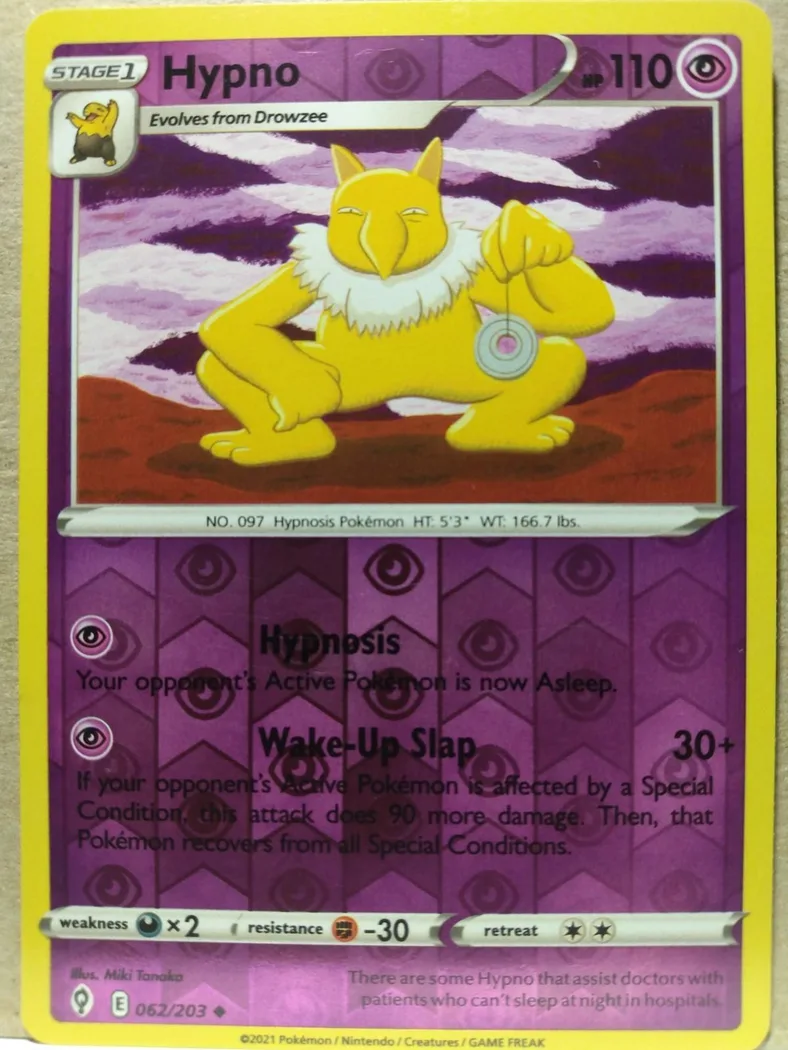Hypno reverse holo card front, Evolving Skies 62/203