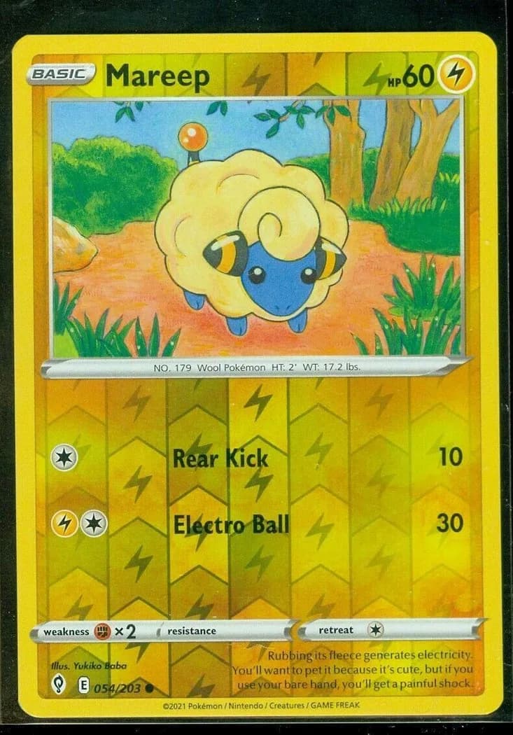 Mareep reverse holo card front, Evolving Skies 54/203
