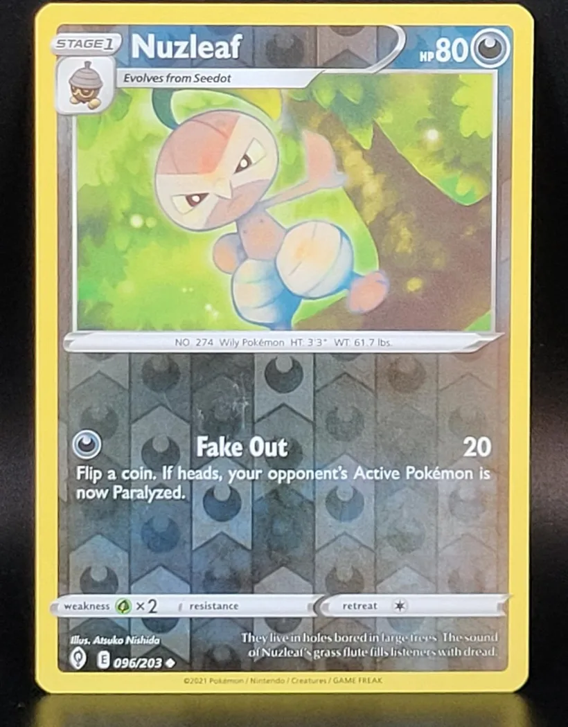 Nuzleaf reverse holo card front, Evolving Skies 96/203
