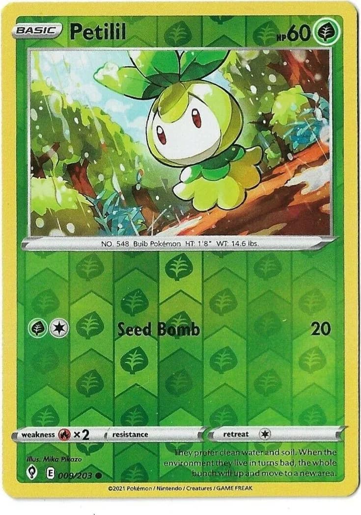 Petilil reverse holo card front, Evolving Skies 9/203
