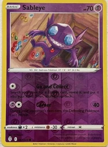 Sableye reverse holo card front, Evolving Skies 67/203