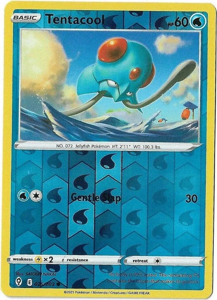 Tentacool reverse holo card front, Evolving Skies 26/203