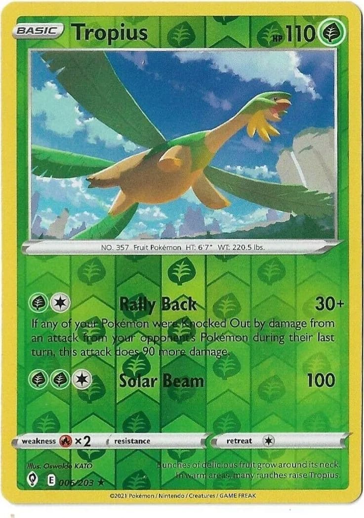 Tropius reverse holo card front, Evolving Skies 6/203