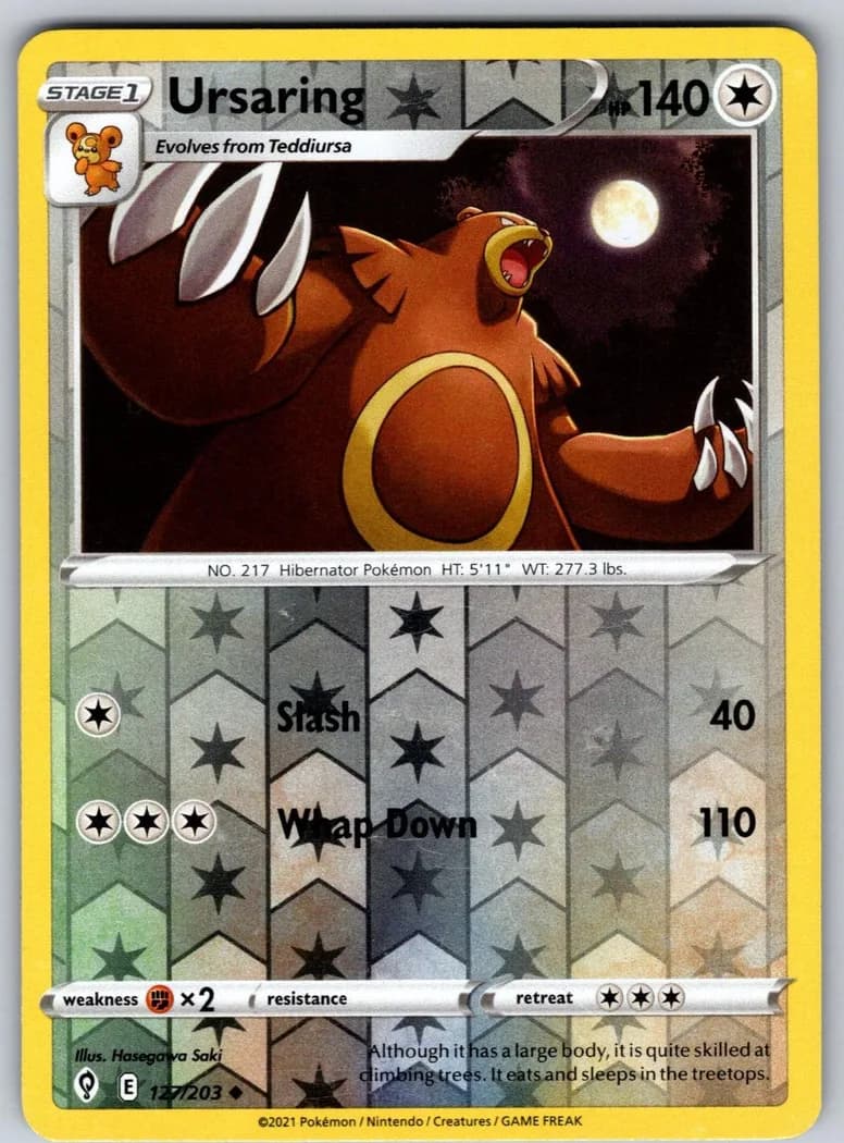 Ursaring reverse holo card front, Evolving Skies 127/203