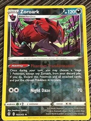 Zoroark reverse holo card front, Evolving Skies 103/203