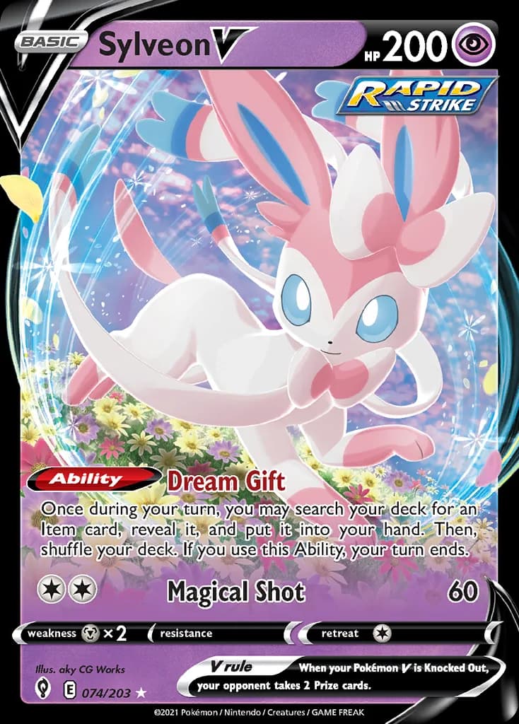 Sylveon V card front, Evolving Skies 74/203