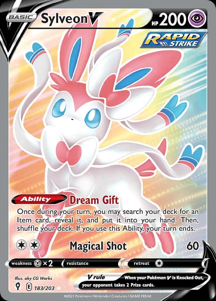 Sylveon V card front, Evolving Skies 183/203