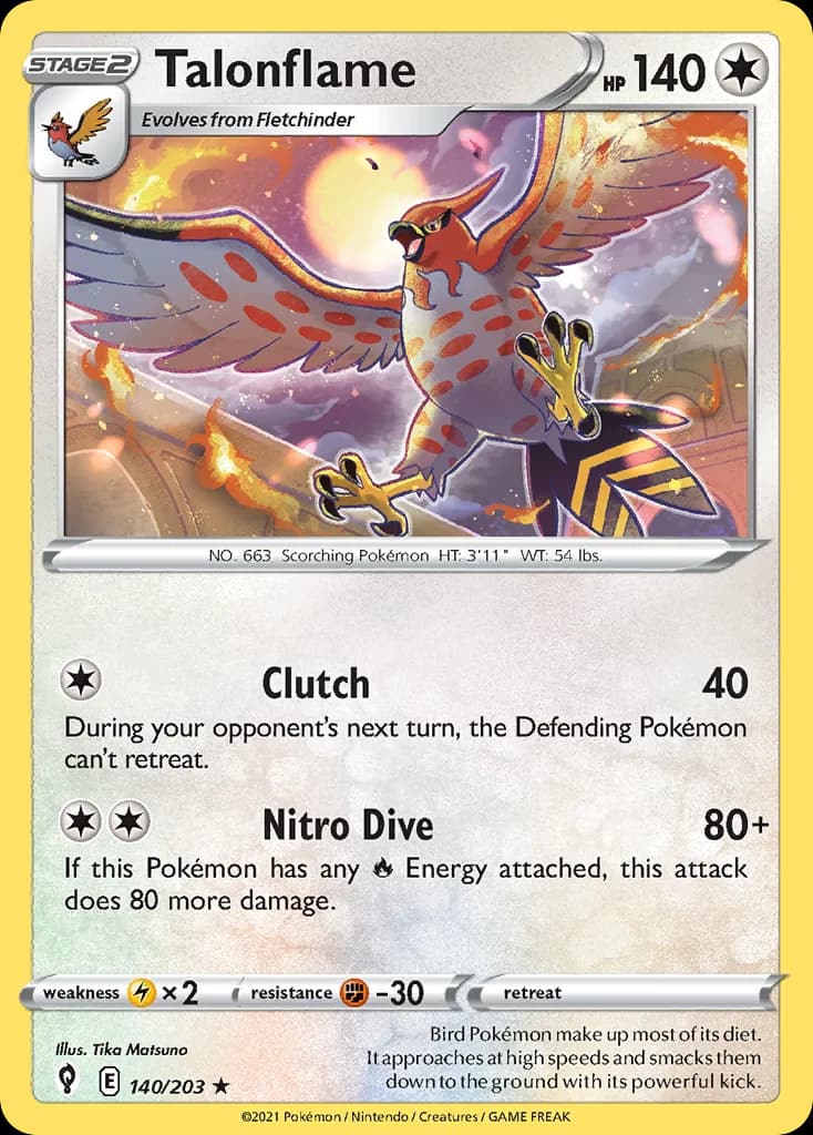 Evolving Skies Talonflame card front, 140/203